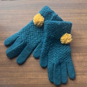 Anthropologie Knit Gloves with Yellow Pom Poms